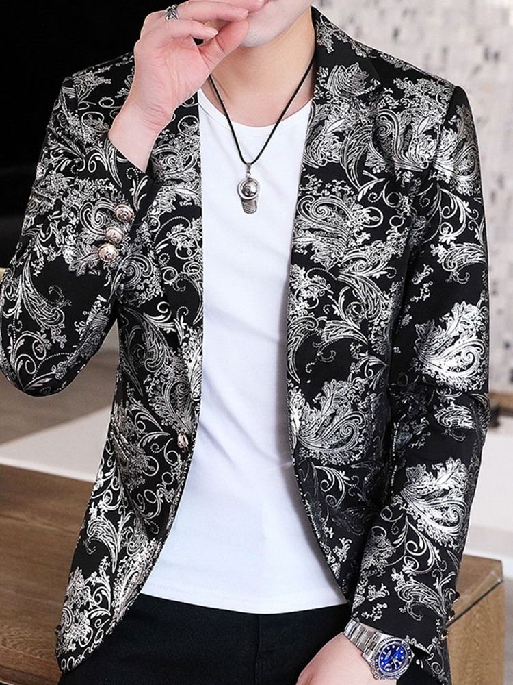 Blazer De Lazer Masculino Floral Com Estampa De Lapela Entalhada