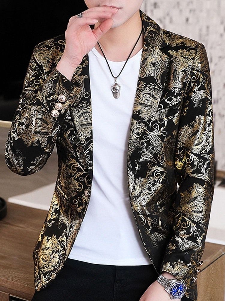 Blazer De Lazer Masculino Floral Com Estampa De Lapela Entalhada