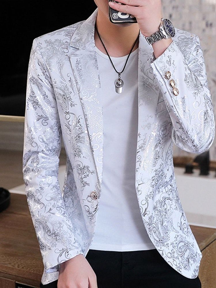 Blazer De Lazer Masculino Floral Com Estampa De Lapela Entalhada