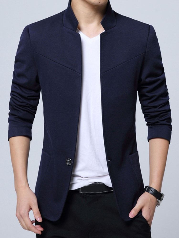 Blazer Masculino Com Colarinho De Cor Sólida