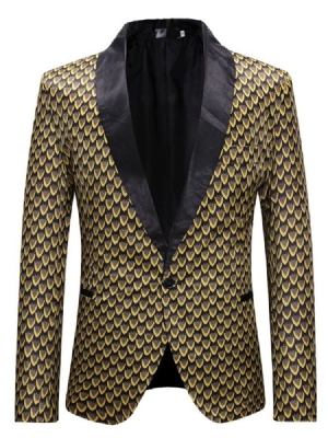 Blazer Masculino Fino De Um Botão Com Estampa Geométrica Dourada