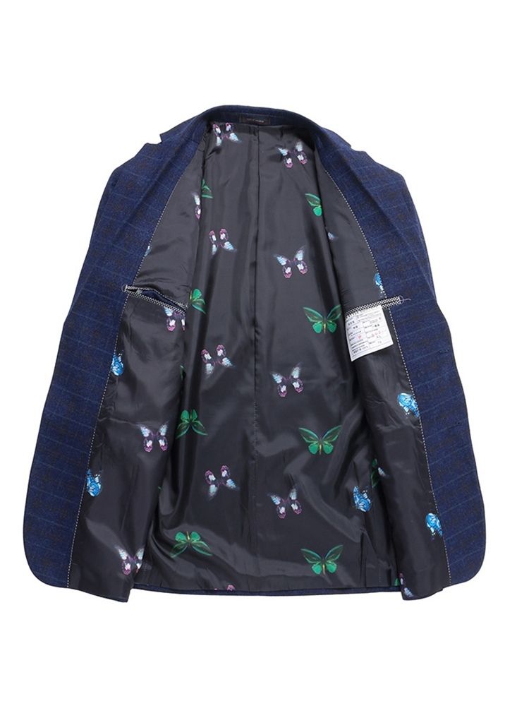 Blazer Masculino De Lapela Entalhada Xadrez De Dois Botões