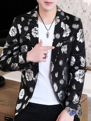 Blazer Masculino De Lazer Com Estampa Floral De Lapela Entalhada