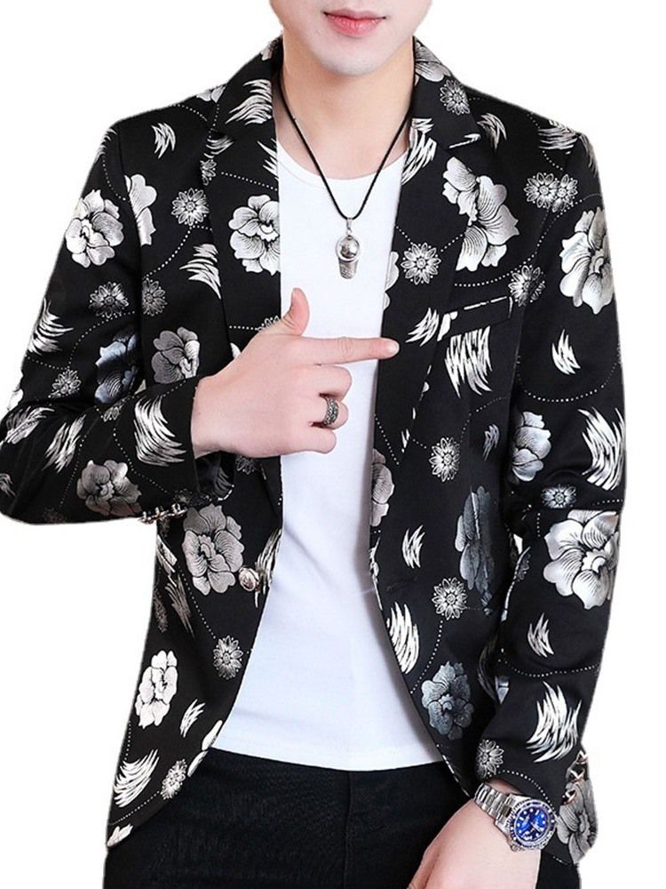 Blazer Masculino De Lazer Com Estampa Floral De Lapela Entalhada