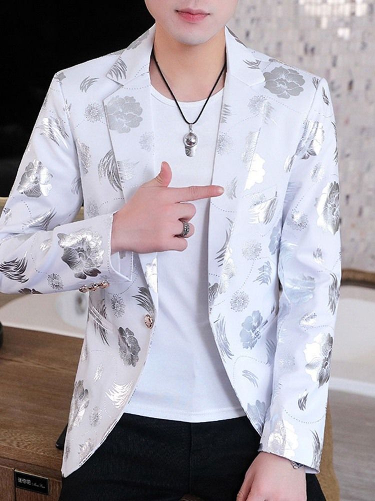 Blazer Masculino De Lazer Com Estampa Floral De Lapela Entalhada
