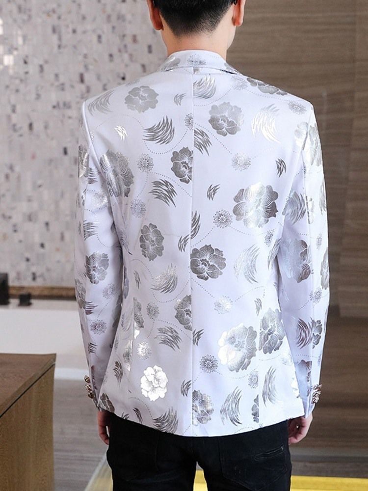 Blazer Masculino De Lazer Com Estampa Floral De Lapela Entalhada