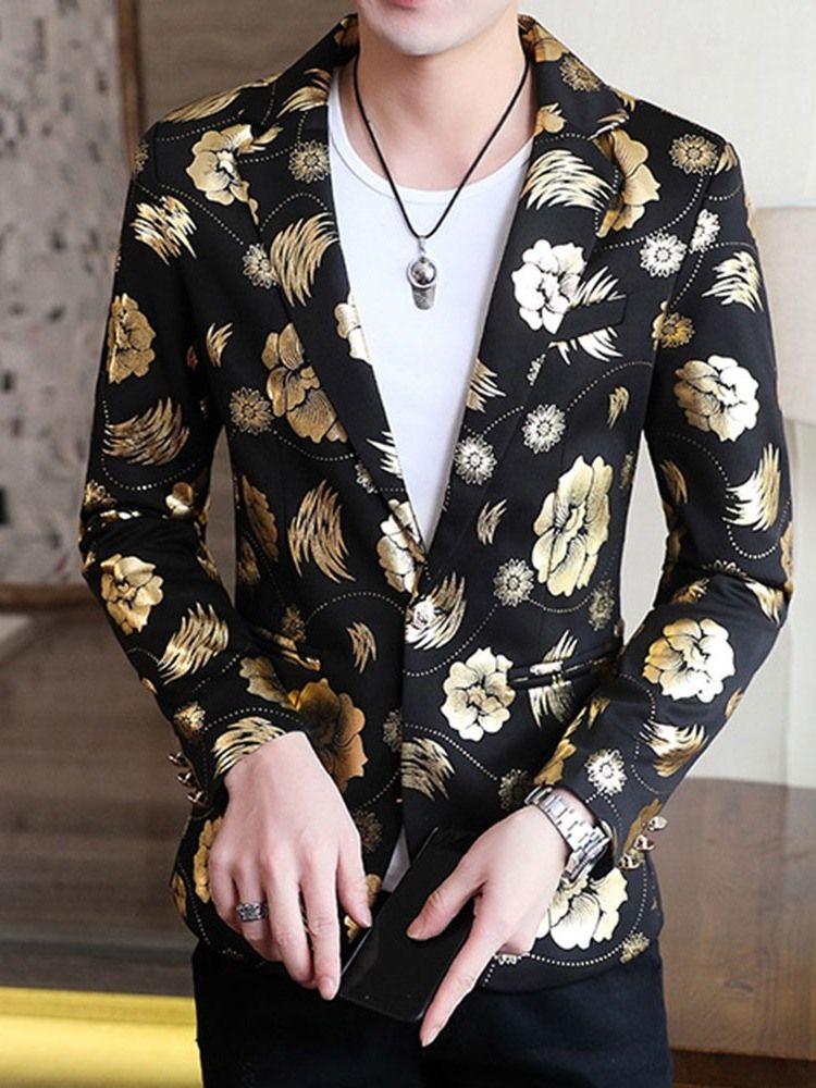 Blazer Masculino De Lazer Com Estampa Floral De Lapela Entalhada