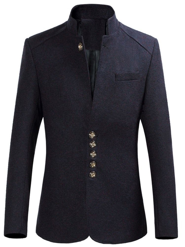 Blazer Masculino De Lazer Com Gola Mandarim E Botão Fino