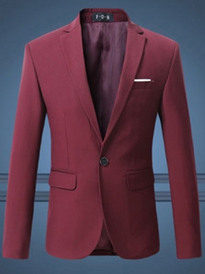 Blazer Masculino Liso Plus Size Com Lapela Entalhada De Um Botão
