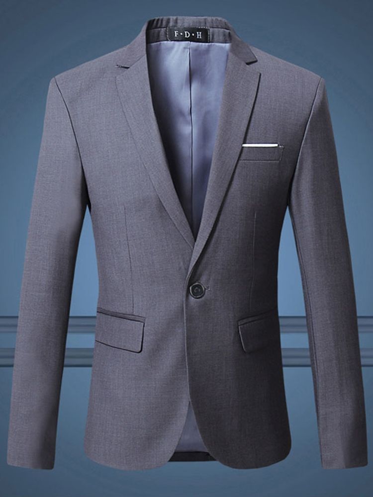 Blazer Masculino Liso Plus Size Com Lapela Entalhada De Um Botão
