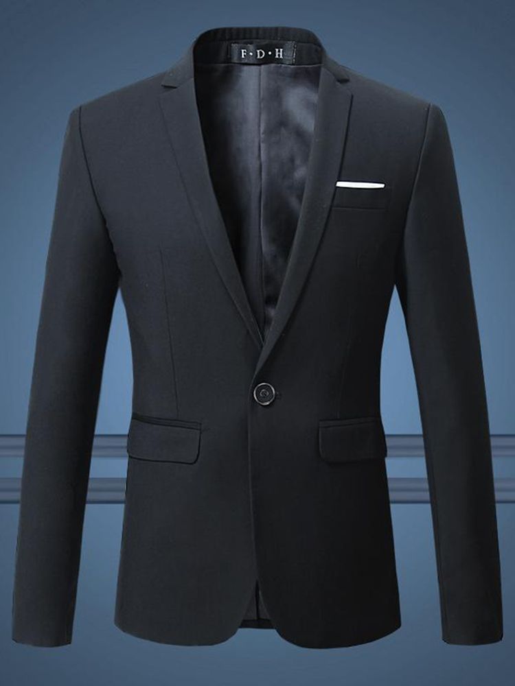 Blazer Masculino Liso Plus Size Com Lapela Entalhada De Um Botão
