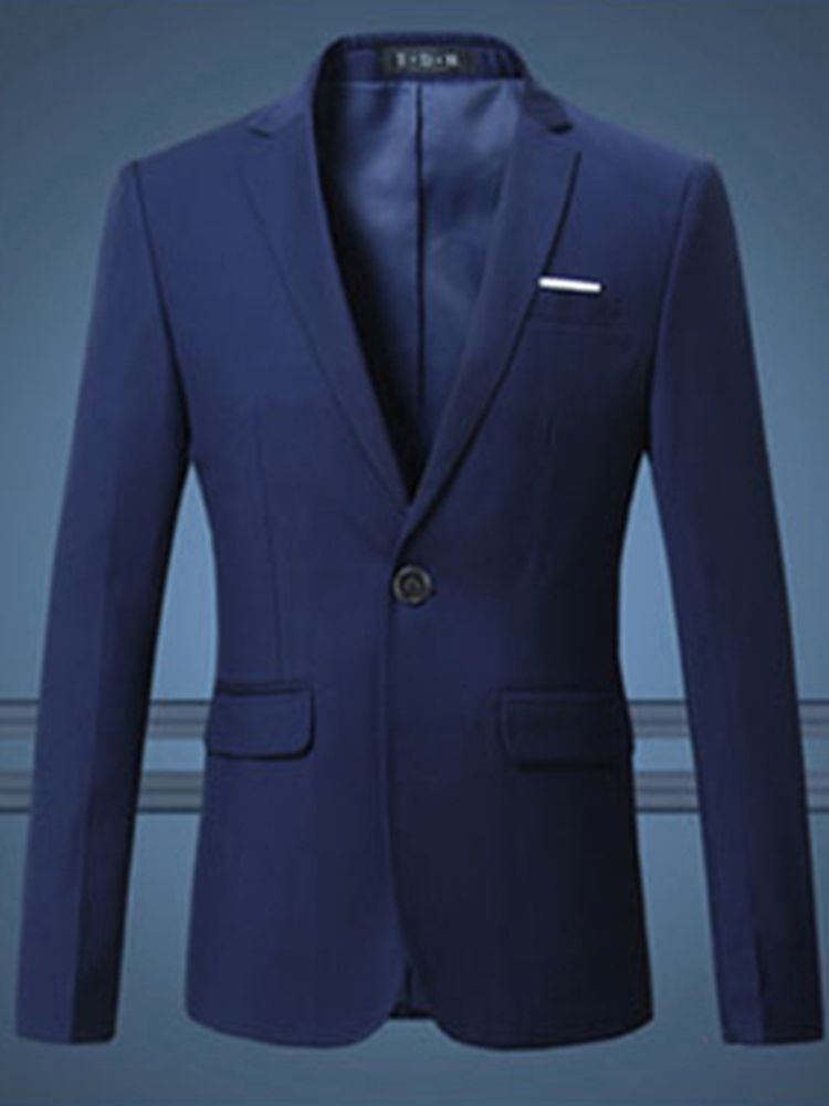 Blazer Masculino Liso Plus Size Com Lapela Entalhada De Um Botão