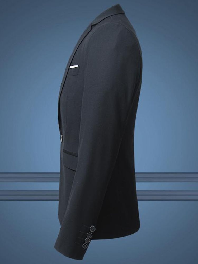 Blazer Masculino Liso Plus Size Com Lapela Entalhada De Um Botão