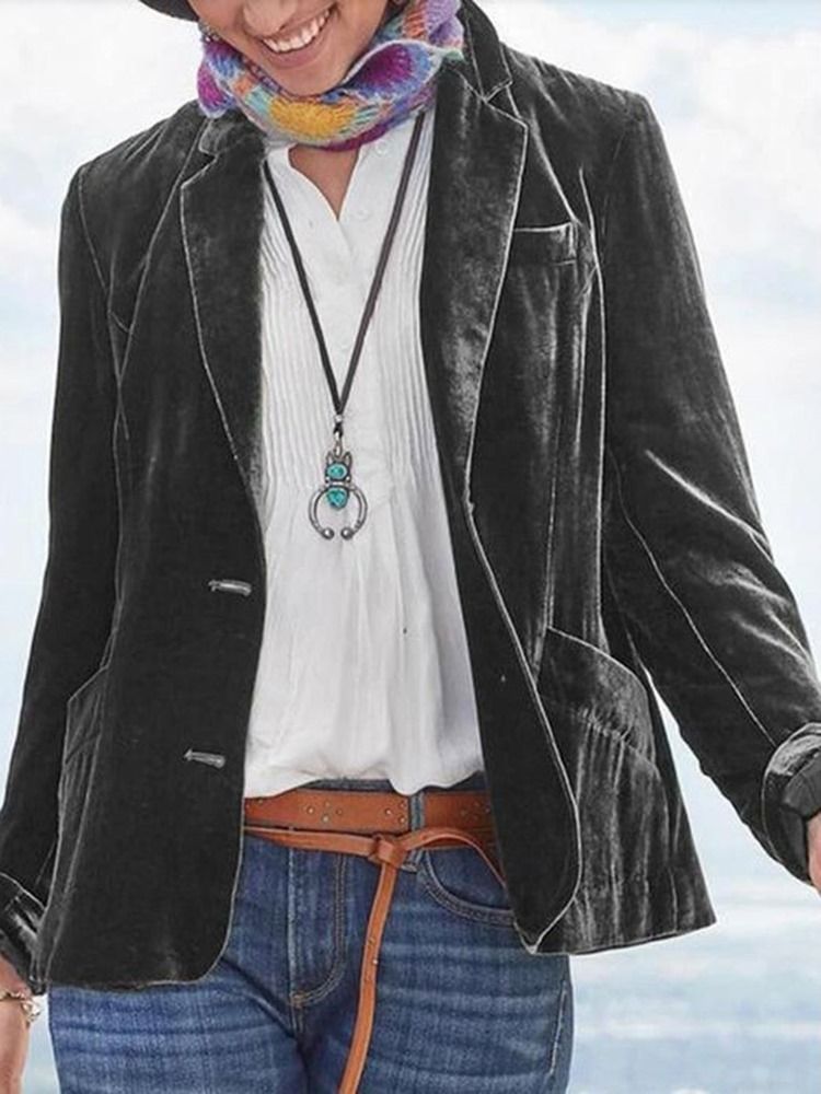 Blazer Simples De Manga Comprida De Peito Único Outono Regular Casual Feminino