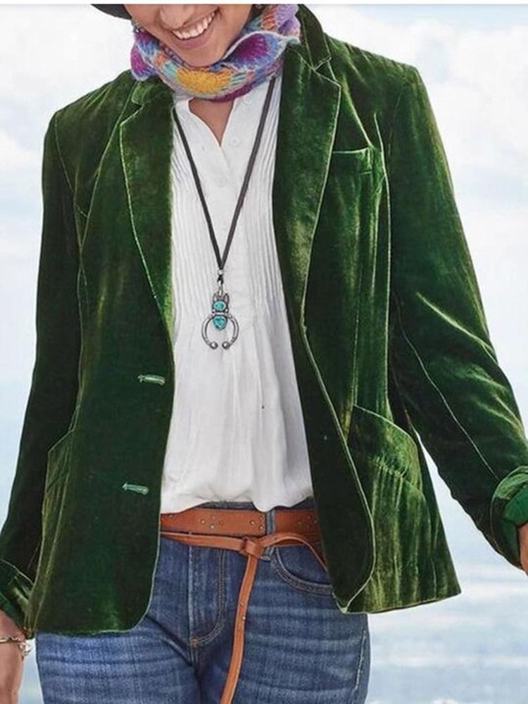 Blazer Simples De Manga Comprida De Peito Único Outono Regular Casual Feminino