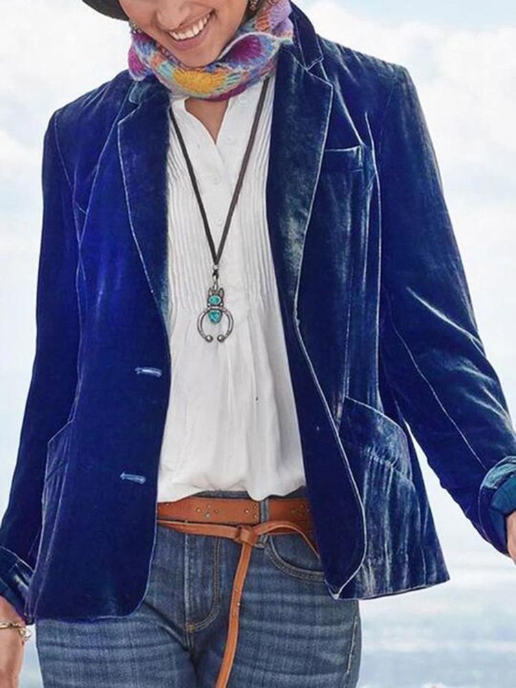 Blazer Simples De Manga Comprida De Peito Único Outono Regular Casual Feminino