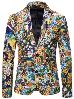 Blazers De Lazer Masculinos Florais Com Lapela Entalhada Da Moda