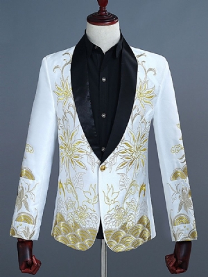 Blazers Masculinos Com Bordado Floral De Um Botão