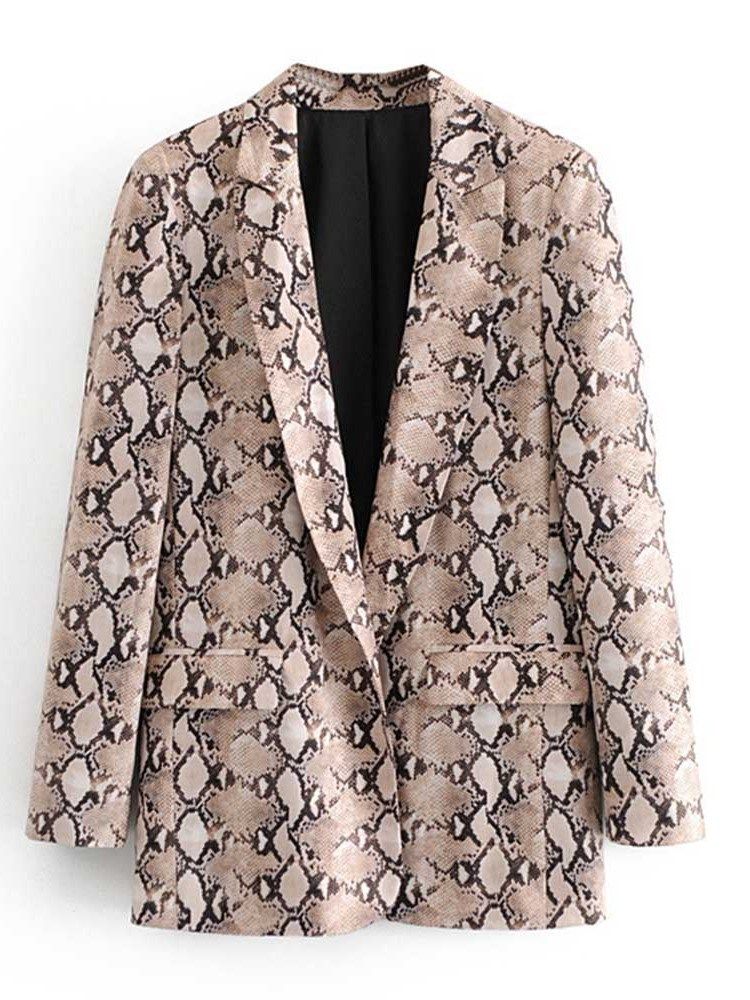 Bloco De Cor Com Lapela Entalhada Manga Comprida Blazer Casual Feminino Regular
