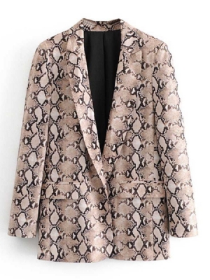 Bloco De Cor Com Lapela Entalhada Manga Comprida Blazer Casual Feminino Regular