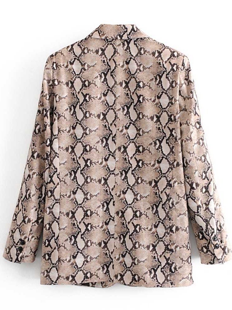 Bloco De Cor Com Lapela Entalhada Manga Comprida Blazer Casual Feminino Regular
