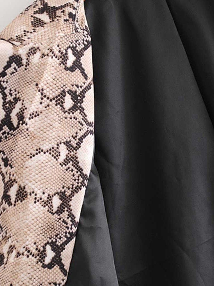 Bloco De Cor Com Lapela Entalhada Manga Comprida Blazer Casual Feminino Regular