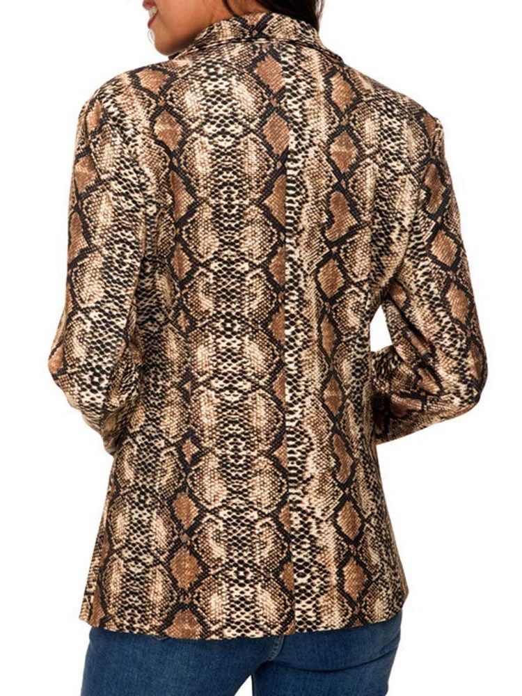 Bloco De Cor Com Lapela Entalhada Manga Comprida Blazer Casual Feminino Regular