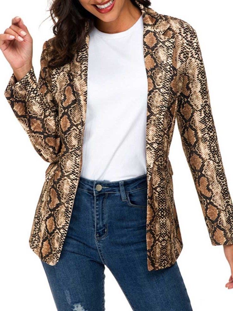 Bloco De Cor Com Lapela Entalhada Manga Comprida Blazer Casual Feminino Regular