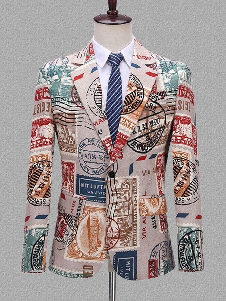 Bloco De Cor De Lapela Entalhada Terno Casual Masculino