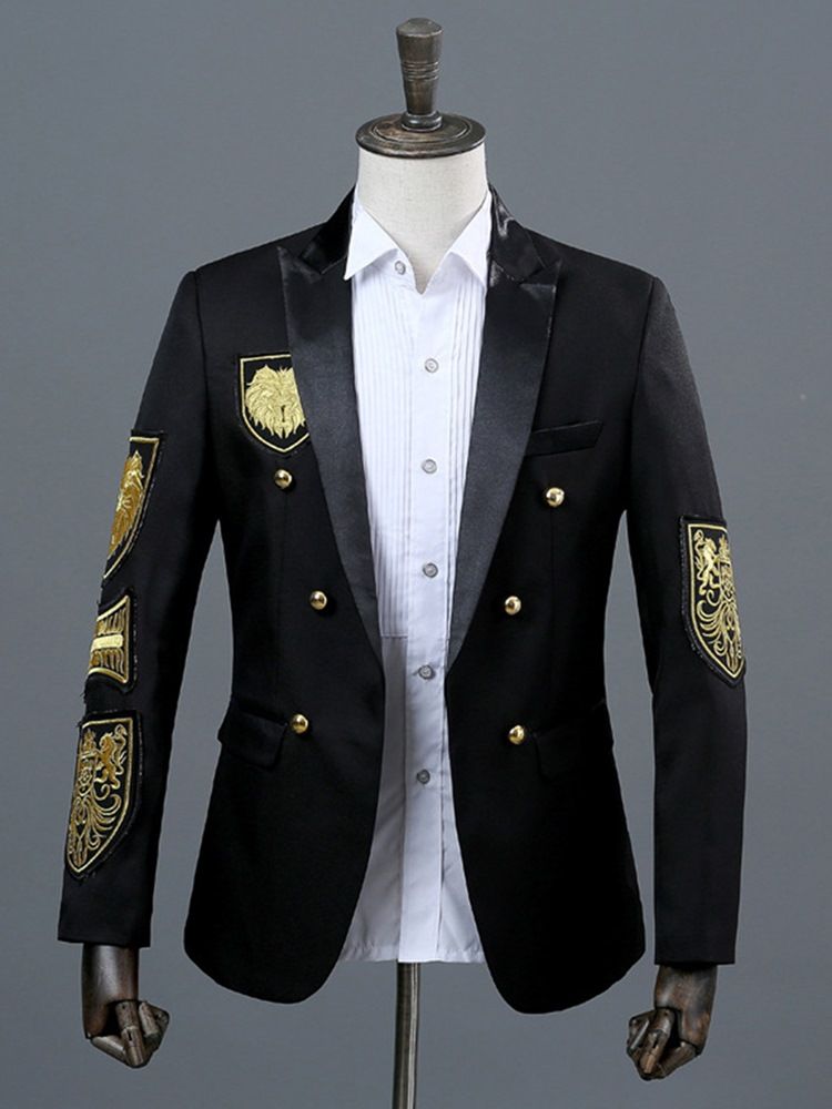 Bloco De Cor De Lapela Entalhado Traje Masculino Casual Blazer