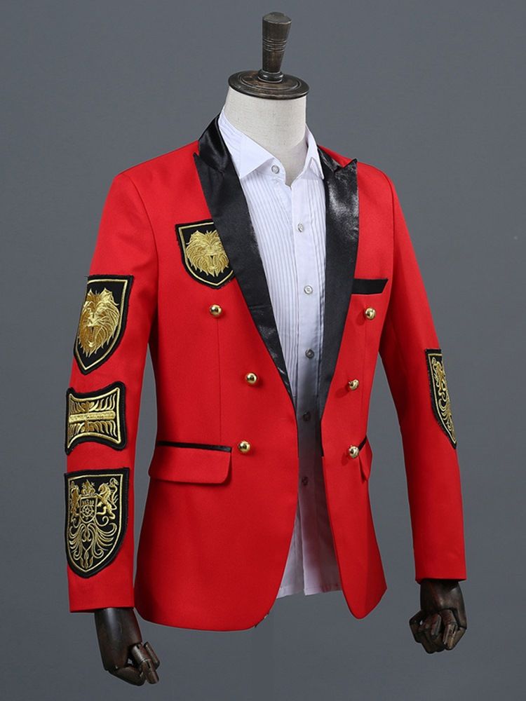 Bloco De Cor De Lapela Entalhado Traje Masculino Casual Blazer