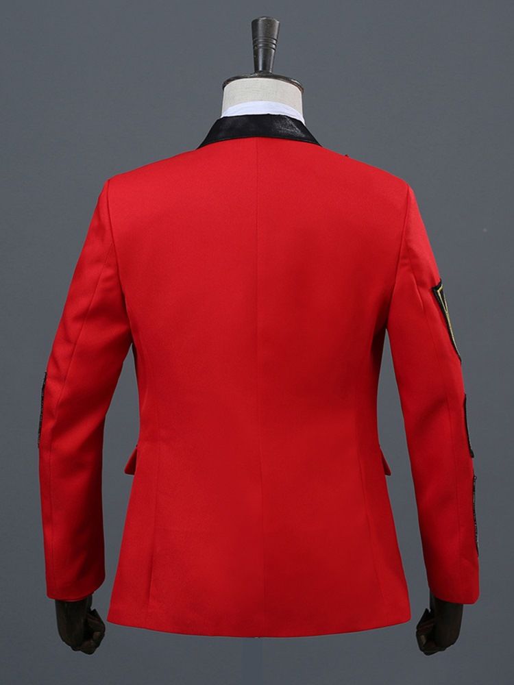 Bloco De Cor De Lapela Entalhado Traje Masculino Casual Blazer