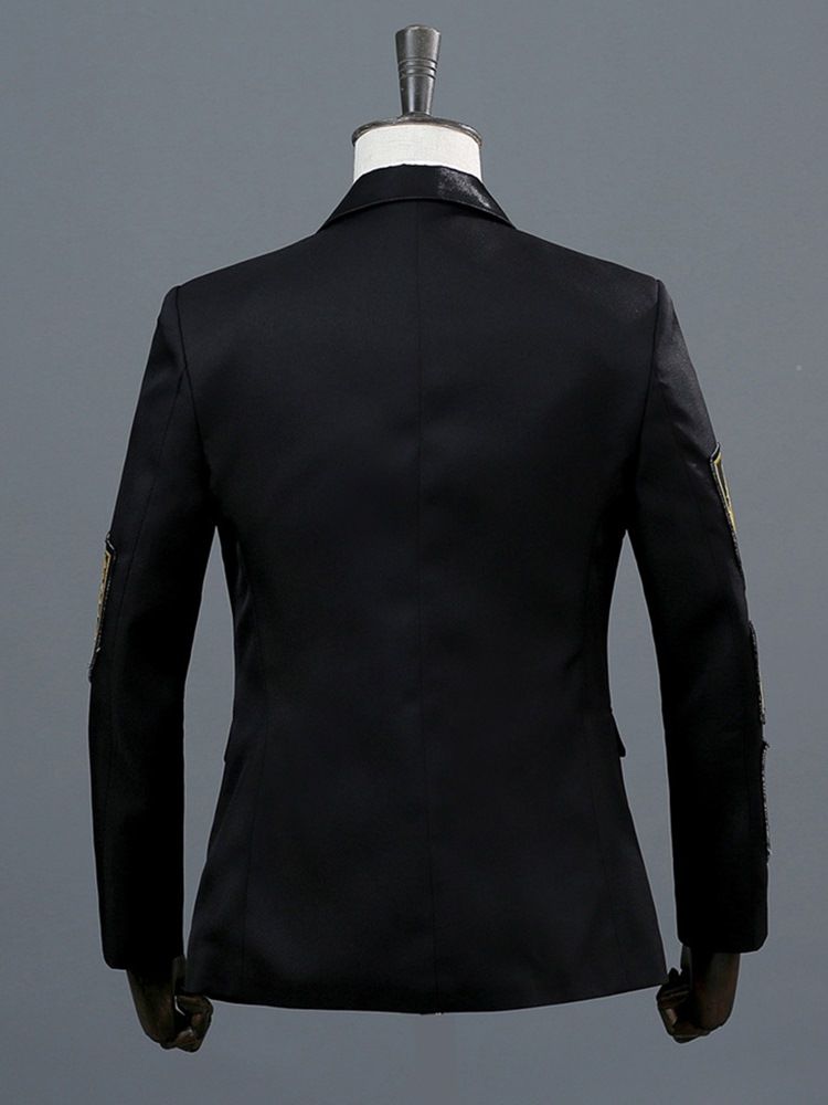 Bloco De Cor De Lapela Entalhado Traje Masculino Casual Blazer