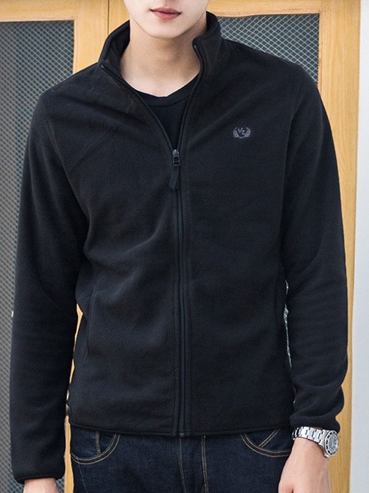 Casaco De Lã Bordado Com Gola De Moletom Com Capuz Masculino