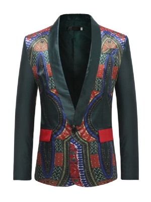 Dashiki Print One Button Mens Casual Blazer
