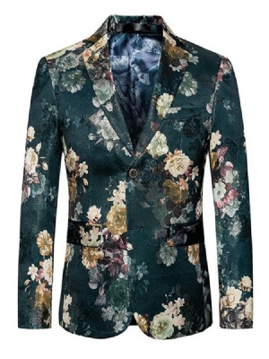 Estampa Floral Verde Plus Size Blazer Masculino Slim Fit