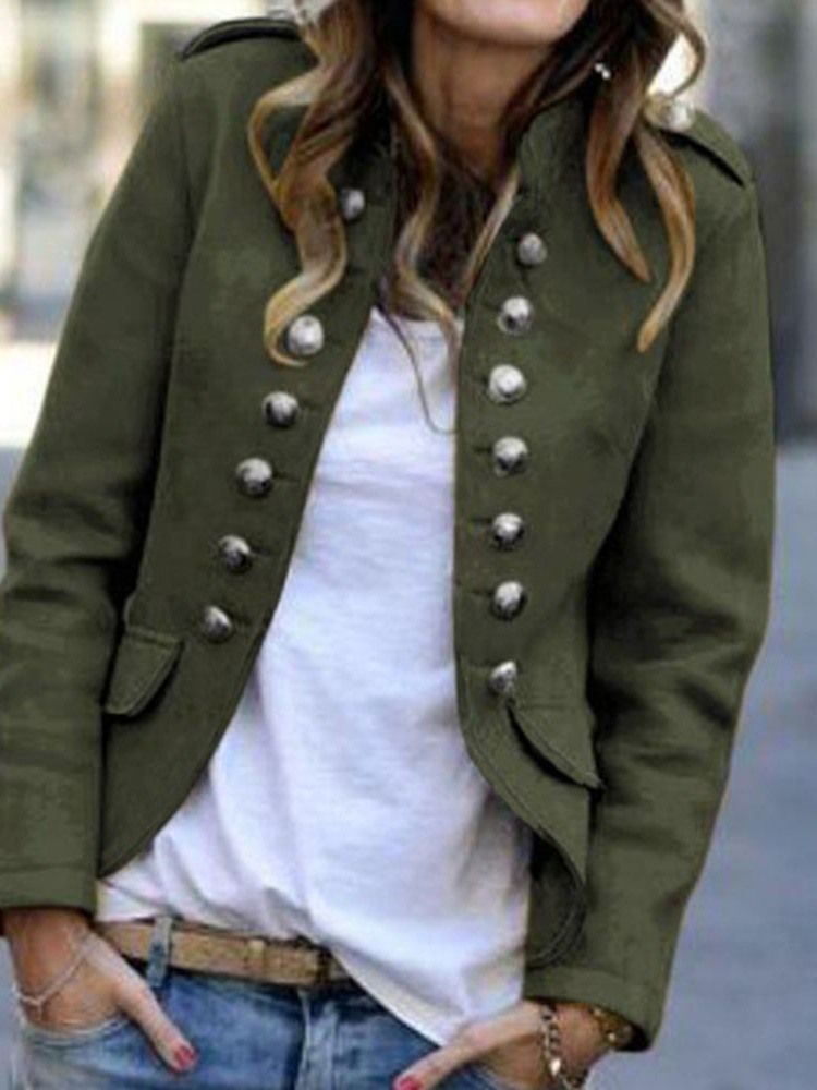 Feminino Gola Lisa De Nove Pontos Manga Padrão Outono Casual Blazer