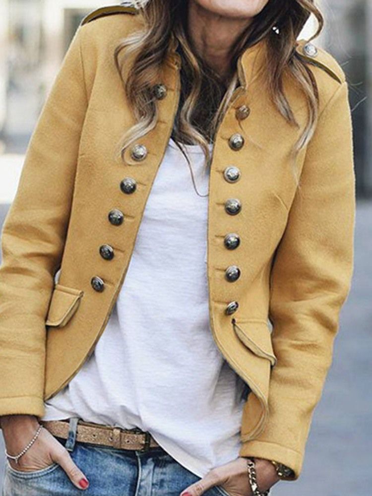 Feminino Gola Lisa De Nove Pontos Manga Padrão Outono Casual Blazer