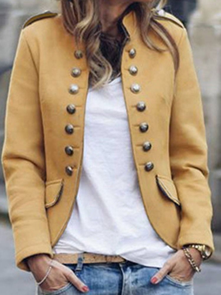 Feminino Gola Lisa De Nove Pontos Manga Padrão Outono Casual Blazer