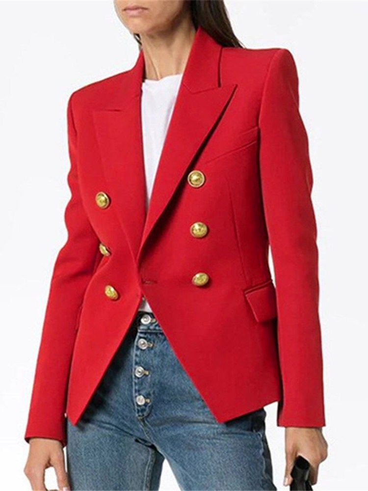 Houndstooth Com Peito Duplo Manga Comprida Padrão Outono Casual Feminino