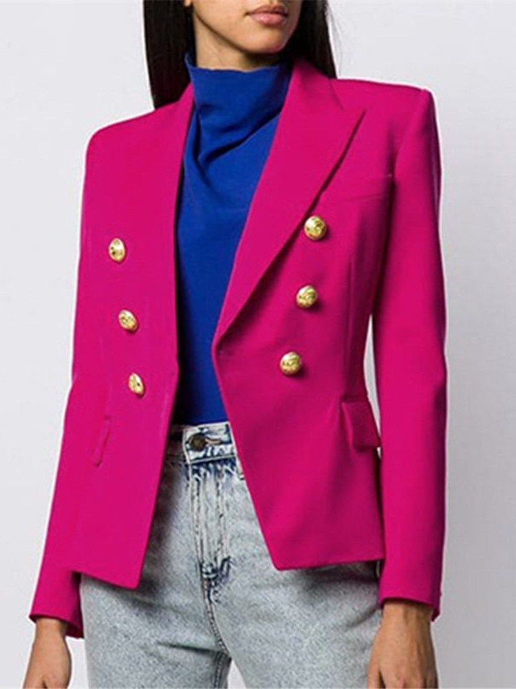 Houndstooth Com Peito Duplo Manga Comprida Padrão Outono Casual Feminino