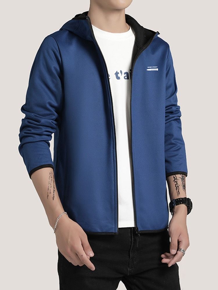 Jaqueta Masculina De Molas Com Capuz E Zíper Color Block