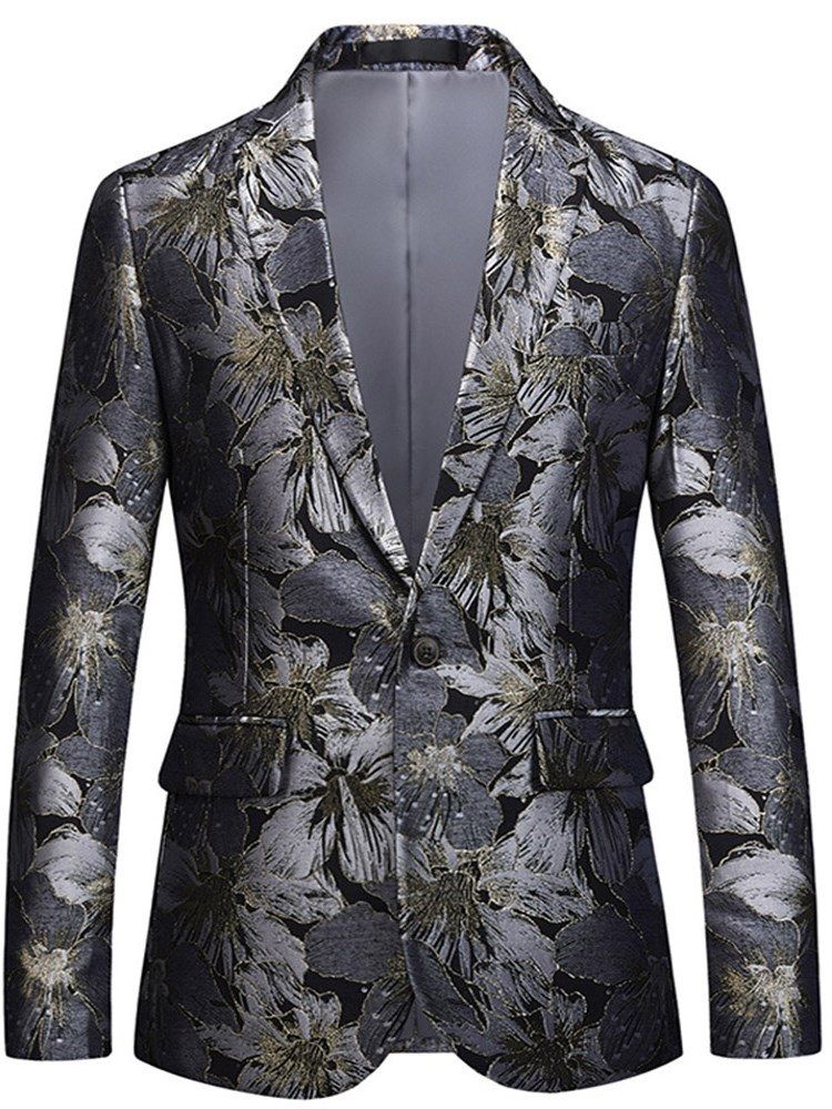 Lapela Com Estampa Floral Reta Blazer Casual Masculino De Um Botão
