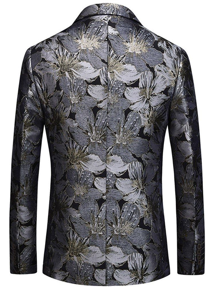 Lapela Com Estampa Floral Reta Blazer Casual Masculino De Um Botão