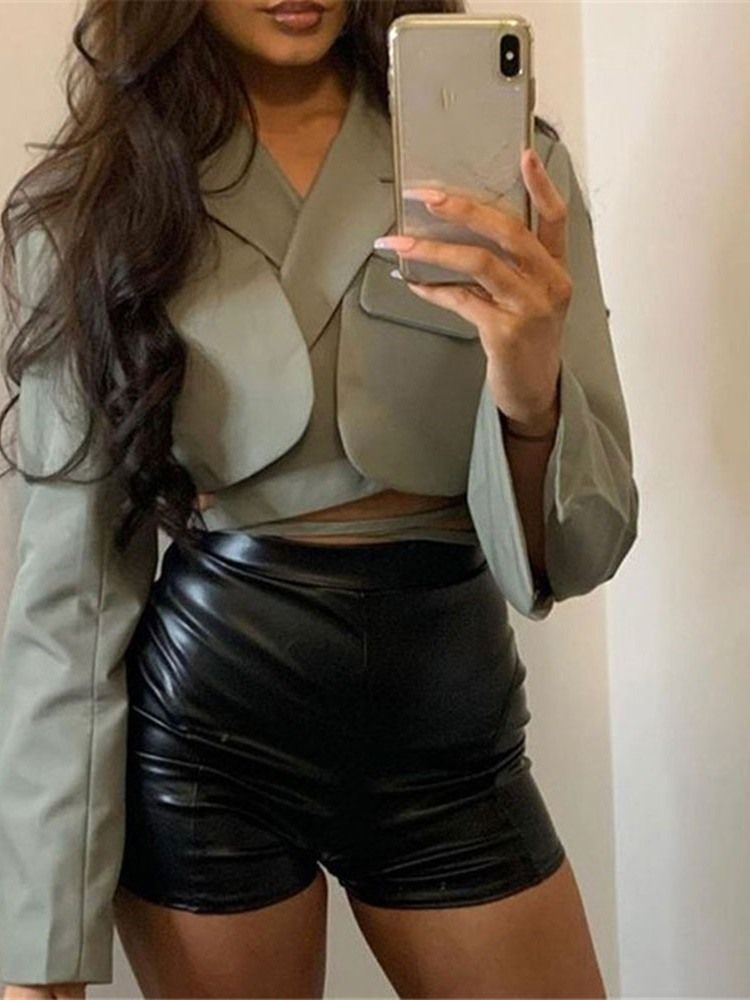 Lapela Com Renda Entalhada E Manga Comprida Regular Blazer Casual Feminino