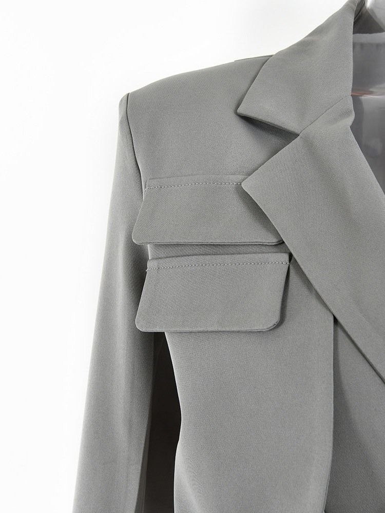 Lapela Com Renda Entalhada E Manga Comprida Regular Blazer Casual Feminino