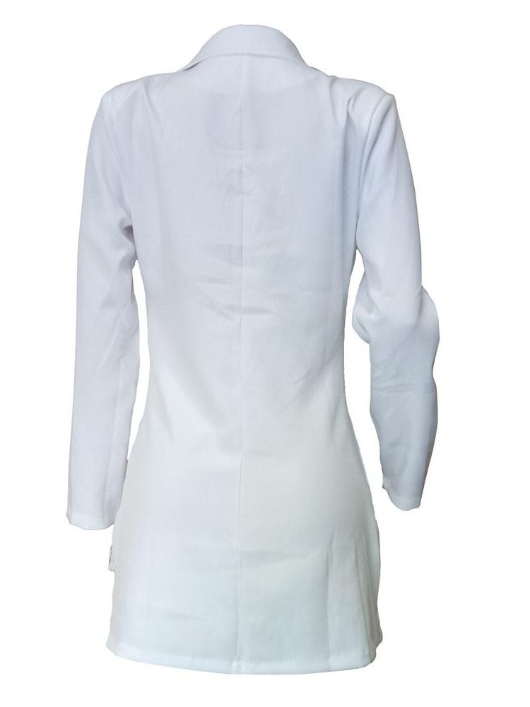 Lapela Entalhada Lisa Comprimento Médio Blazer Feminino Casual