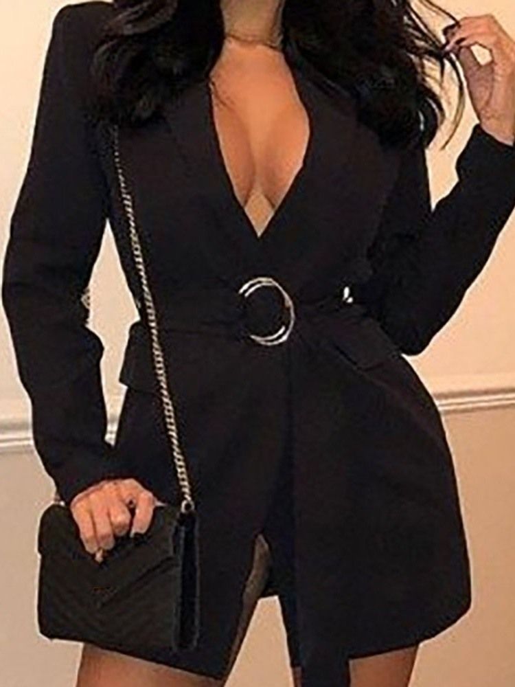 Lapela Feminina De Manga Comprida Com Renda Entalhada E Lapela Regular Casual Blazer