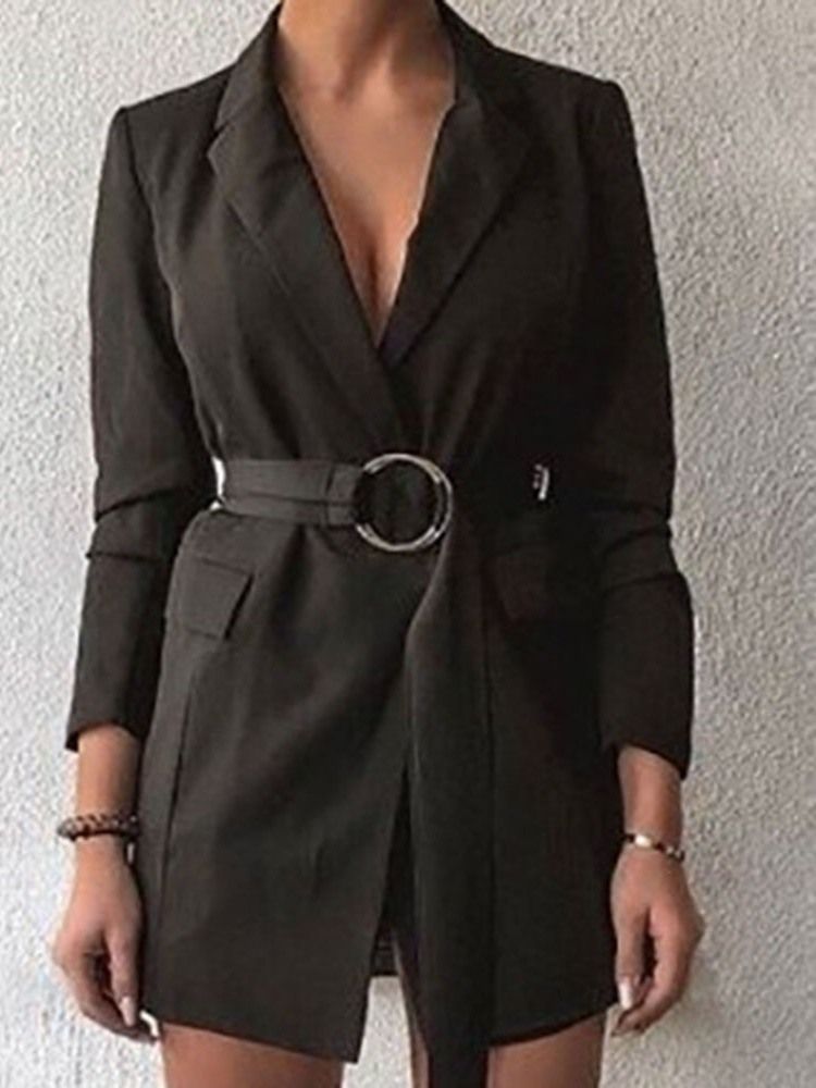Lapela Feminina De Manga Comprida Com Renda Entalhada E Lapela Regular Casual Blazer