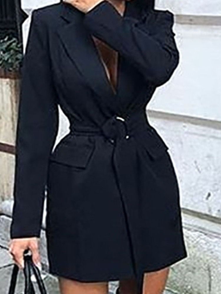 Lapela Feminina De Manga Comprida Com Renda Entalhada E Lapela Regular Casual Blazer